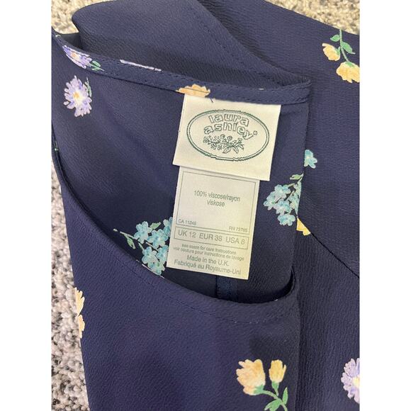 VINTAGE Laura Ashley Y2K Floral Viscose Women’s Dress, Sz 8 Navy Flirty Cottage‎ - Picture 9 of 10